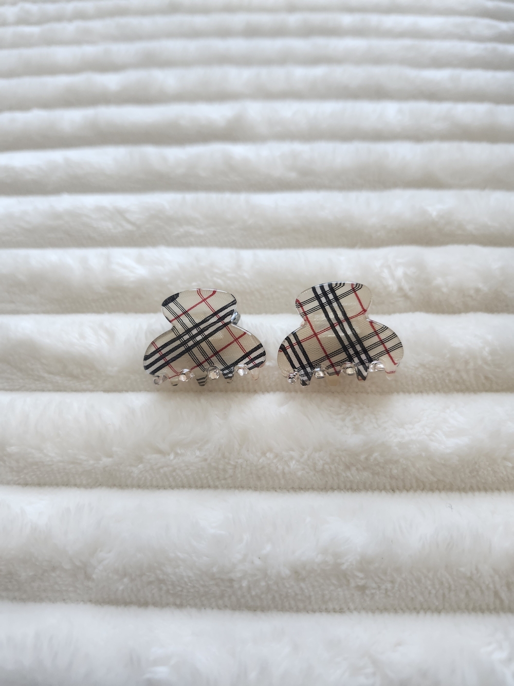 Mini Tan Plaid Check Claw Hair Clips, Set of 2